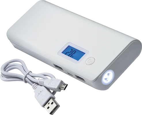 10 000 mAh powerbank digitális kijelzővel - Fehér