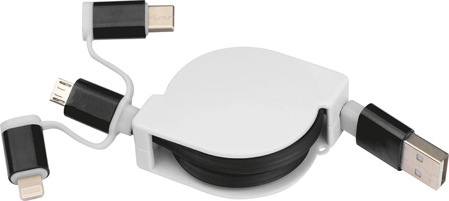 Kihúzható töltőkábel 3 csatlakozóval - Fekete