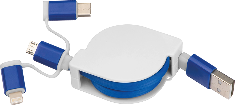 Kihúzható töltőkábel 3 csatlakozóval - Kék