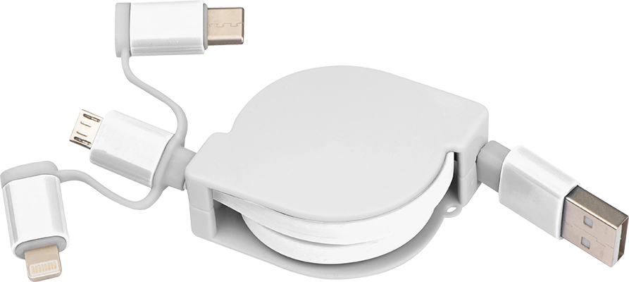Kihúzható töltőkábel 3 csatlakozóval - Fehér