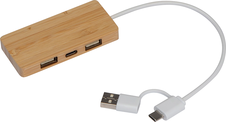 Bambuszból készült USB hub - Bézs