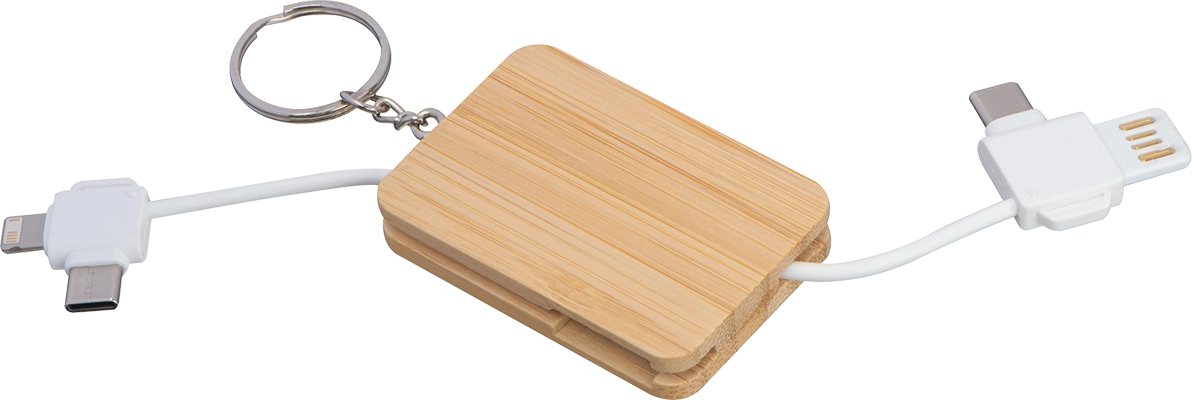 Bambusz töltőkábel kulcstartó - Bézs