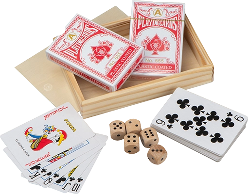 Kártyajáték fadobozban kockával - Bézs