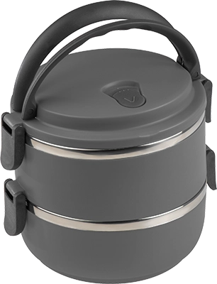Henger alakú rozsdamentes ételhordó doboz - Sötétszürke