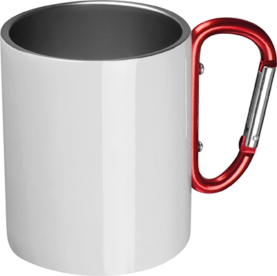 Acél bögre karabinerrel - Piros