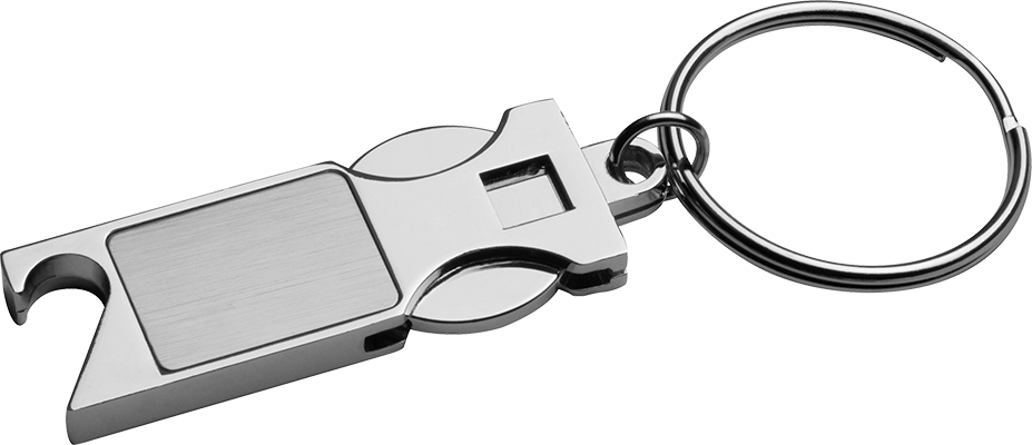 Fém kulcstartó bevásárlókocsi érmével - Szürke