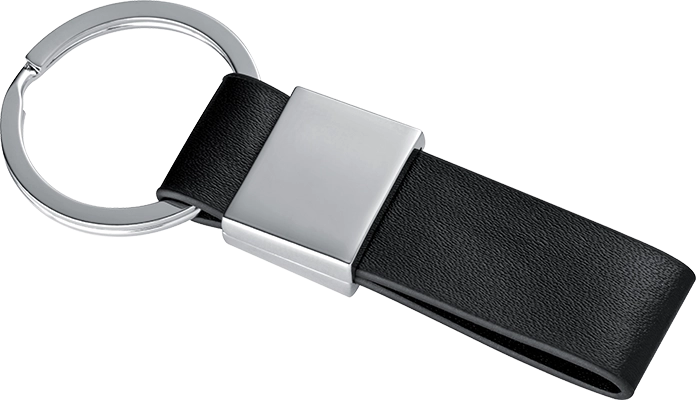 Kulcstartó fekete PU szíjjal - Szürke